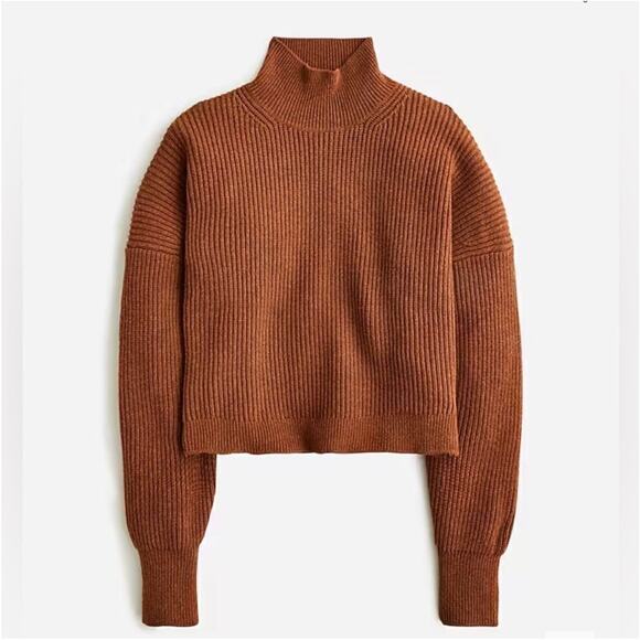 J. Crew Ribbed Mock Neck Turtleneck Sweater Stretch Yarn Brown BV348 Size Medium - Picture 1 of 10